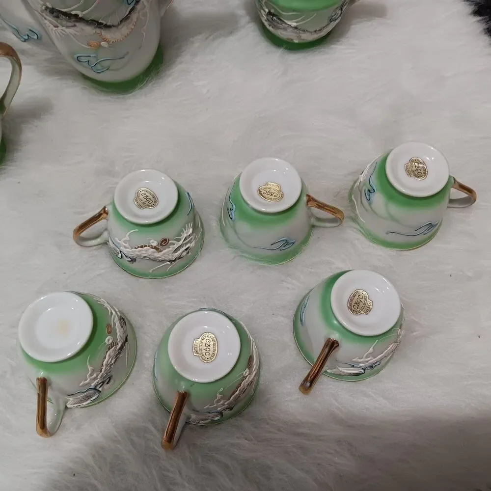 Vintage Hand Decorated Japan Green Moriage Dragon tea set